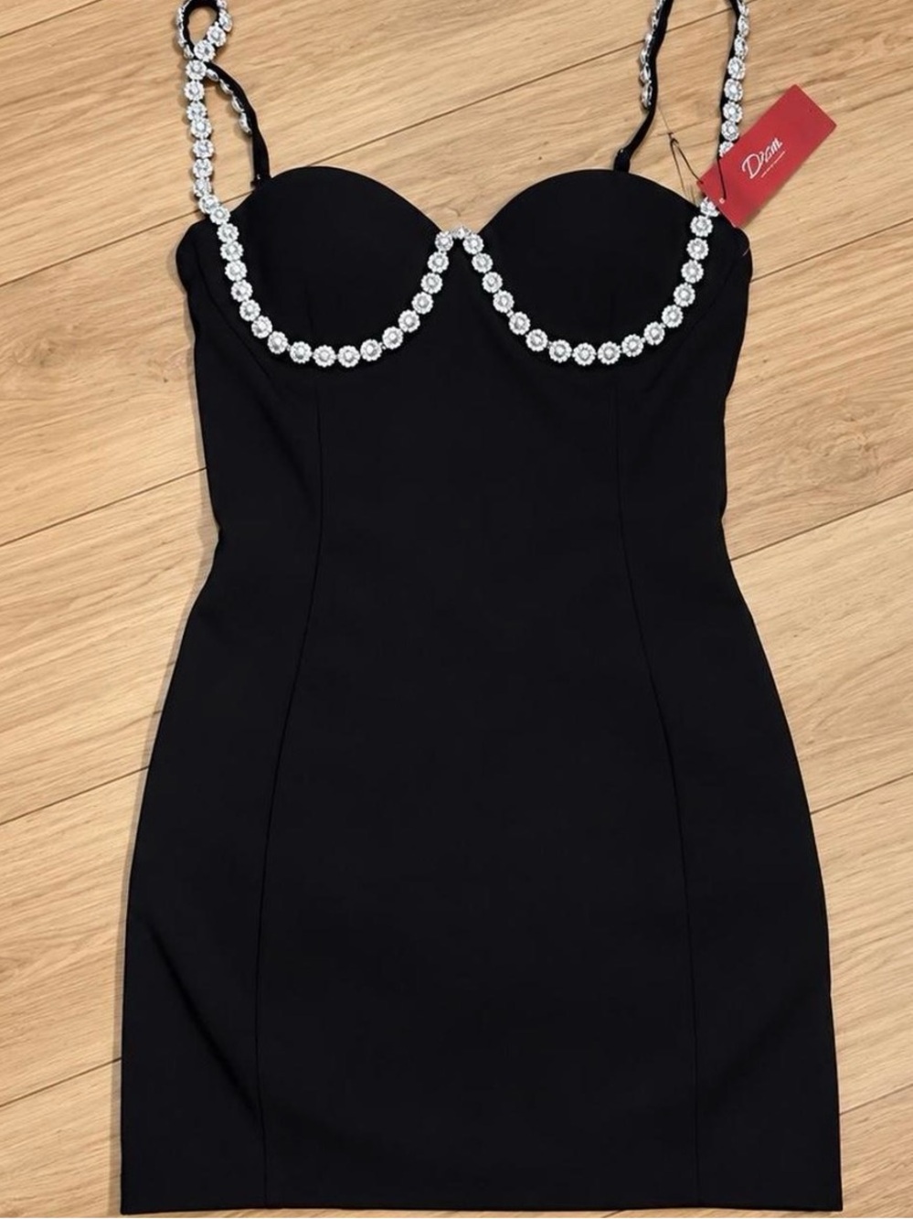 Black Bodycon Mini Dress with Crystal Trim